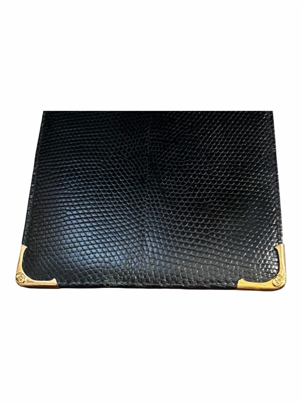 Vintage Gucci Black Lizard Skin Bifold Wallet Gold Corners 034-116-0455 - Picture 2 of 6